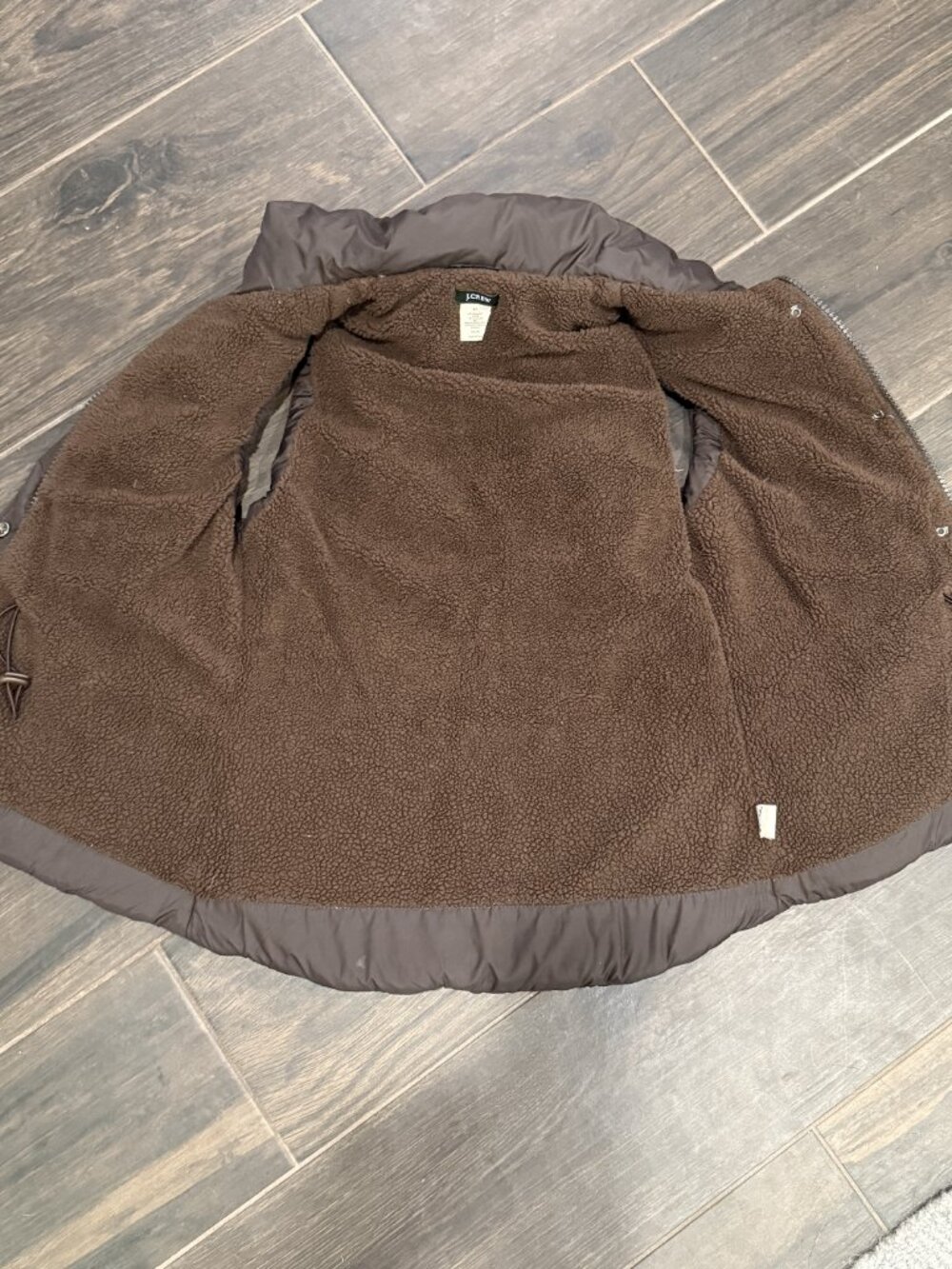 J Crew Sherpa Fleece Lined Down Puffer Vest Chocolate Brown XS Style 17950